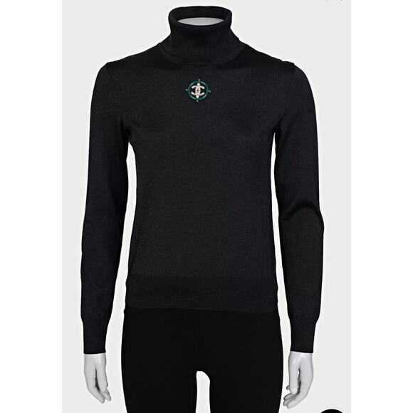 Elegant Chanel Black Turtleneck Sweater with Brooch - Sz.36/S - Picture 1 of 5